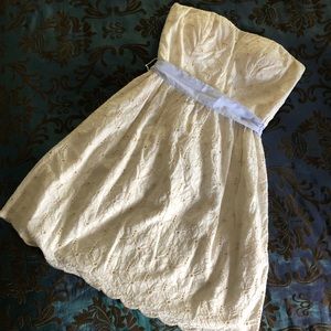 Francesca’s Ivory Seersucker Strapless Dress